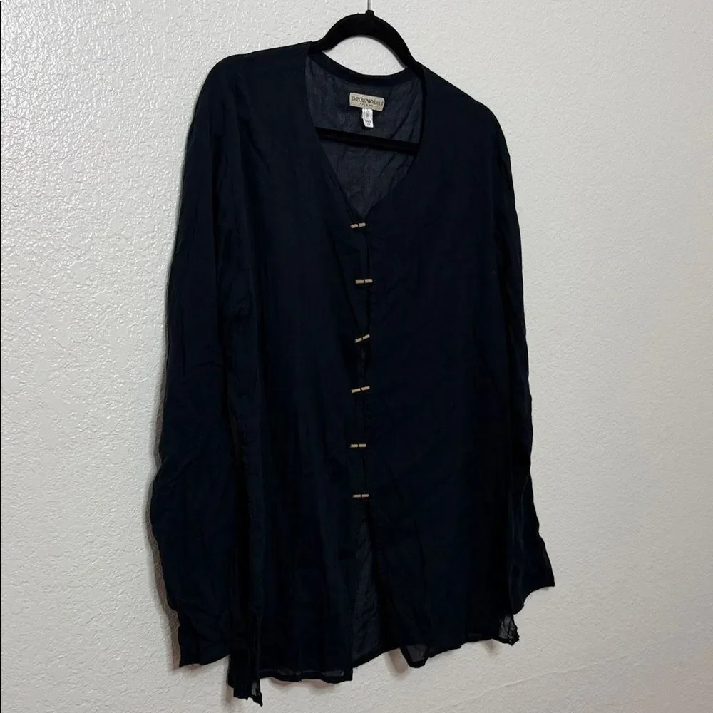 Vintage Y2K Emporio Armani Navy Button-Up Shirt swim boho coverup L